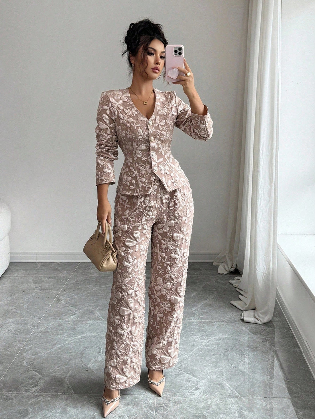Elegant: Modern Floral Brocade Suit